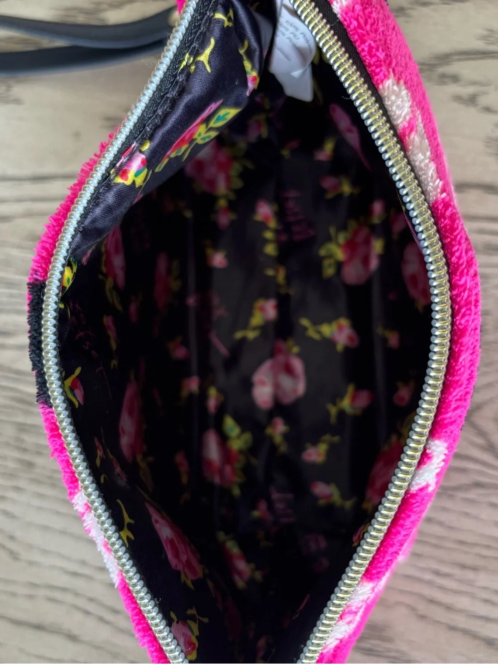Betsey Johnson Pink Terry Cosmetic Bag Wristlet-NWOT